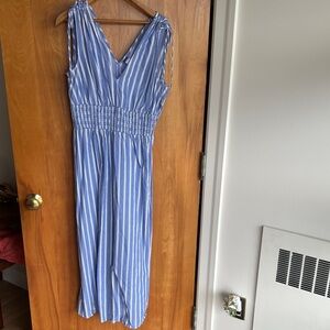 Old Navy Blue and White Stripe V-Neck Midi Dress